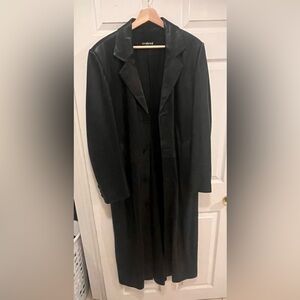 Black 100% leather ankle length coat